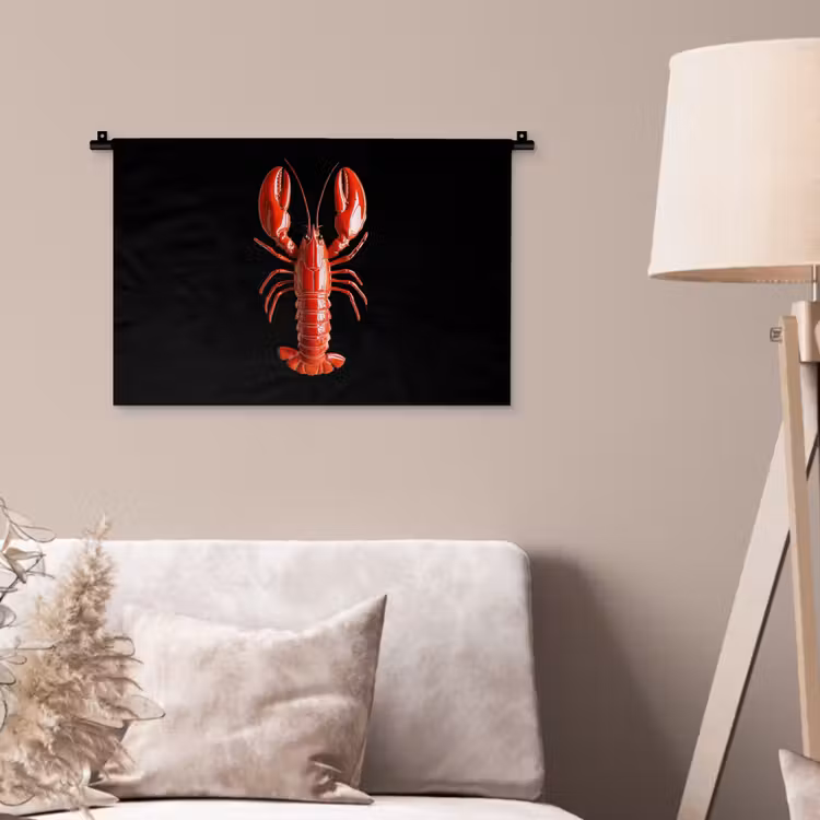 Kreeft - Glossier Rood - Zwart Wandkleed katoen klein -sfeer4