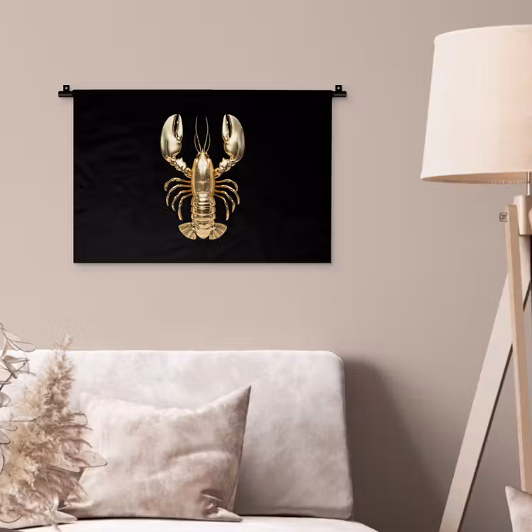 Kreeft - Goud - Textuur - Zwart Wandkleed katoen klein -sfeer4