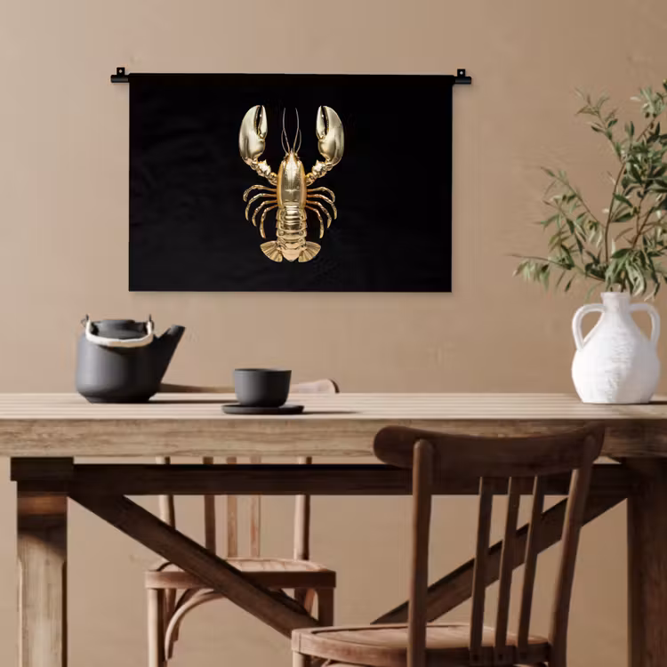 Kreeft - Goud - Textuur - Zwart Wandkleed katoen klein -sfeer6