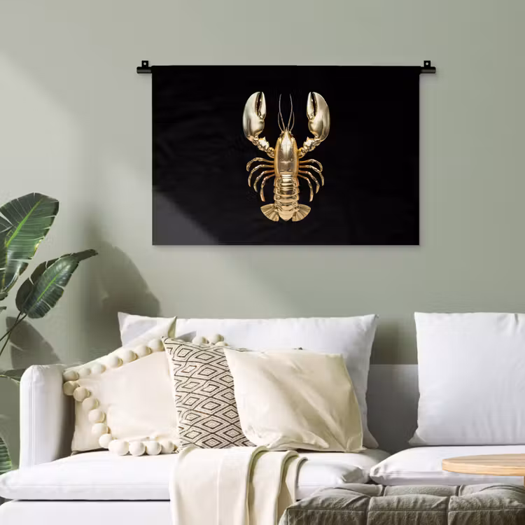 Kreeft - Goud - Textuur - Zwart Wandkleed katoen klein -sfeer7