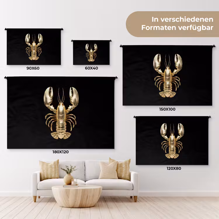 Kreeft - Goud - Textuur - Zwart Wandkleed katoen klein -tsfeer8_DE