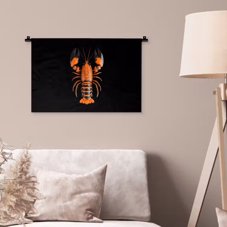 Kreeft - Oranje - Zwart - Modern Wandkleed katoen klein -sfeer4