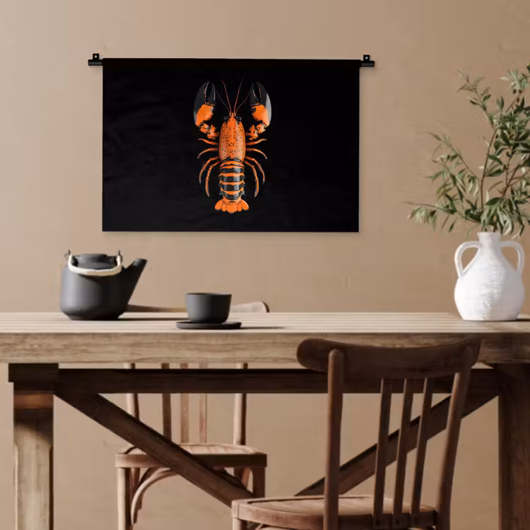 Kreeft - Oranje - Zwart - Modern Wandkleed katoen klein -sfeer6