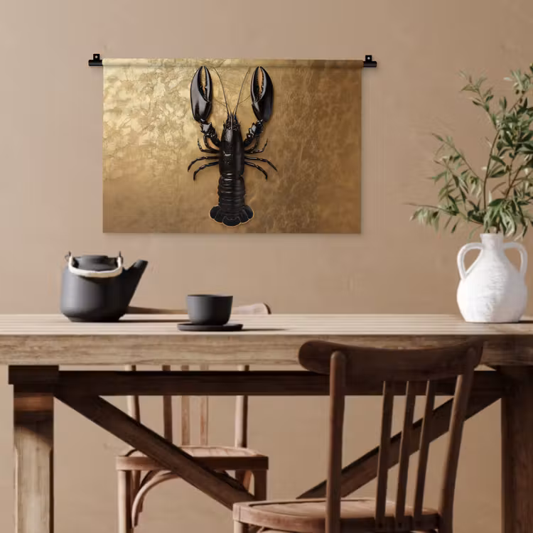 Kreeft - Zwart - Goud - Luxe Wandkleed katoen klein -sfeer6