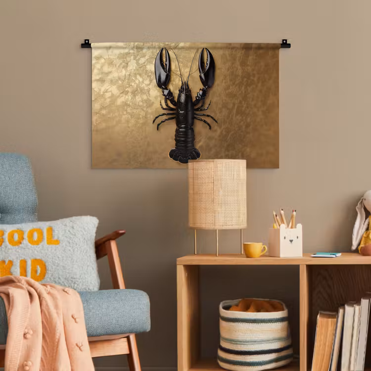 Kreeft - Zwart - Goud - Luxe Wandkleed katoen klein -wsfeer4_kind