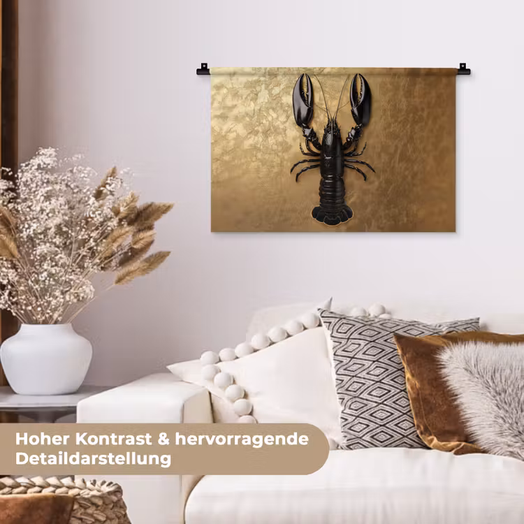 Kreeft - Zwart - Goud - Luxe Wandkleed katoen klein -tsfeer1_DE