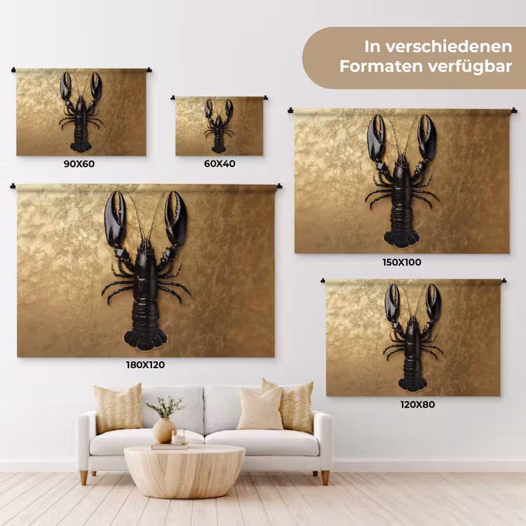 Kreeft - Zwart - Goud - Luxe Wandkleed katoen klein -tsfeer8_DE