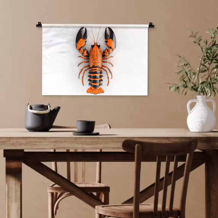 Kreeft - Zwart - Oranje - Wit - Uniek Wandkleed katoen klein -sfeer6