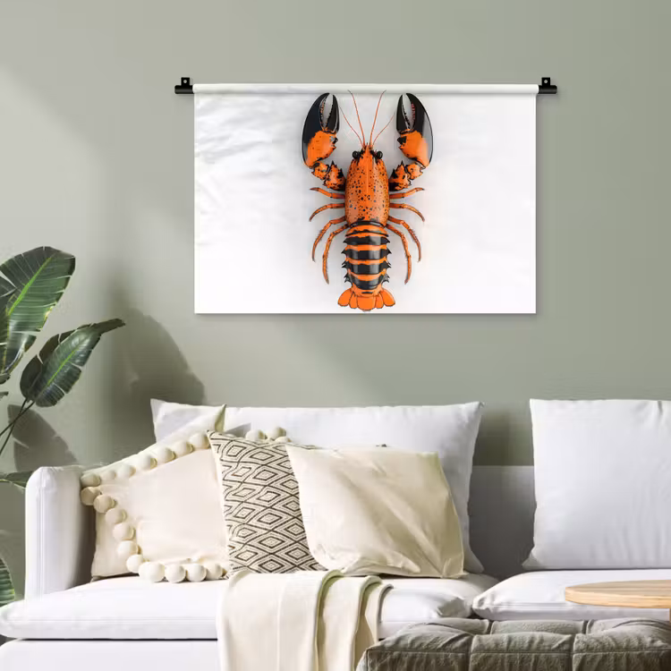 Kreeft - Zwart - Oranje - Wit - Uniek Wandkleed katoen klein -sfeer7