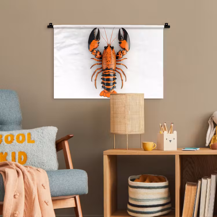 Kreeft - Zwart - Oranje - Wit - Uniek Wandkleed katoen klein -wsfeer4_kind
