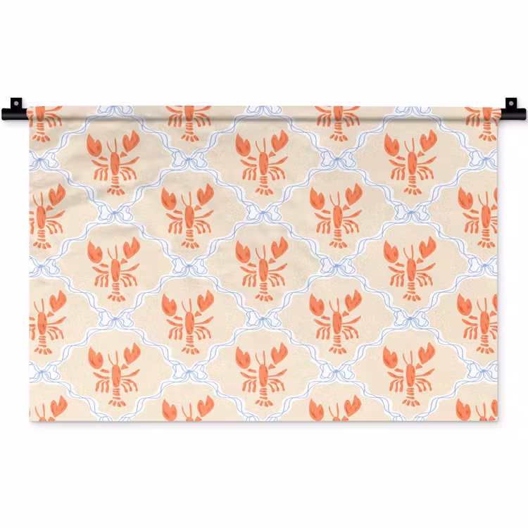 Zee - Kreeft  - Blauw - Geel - Oranje Wandkleed katoen klein 269 -zz3d