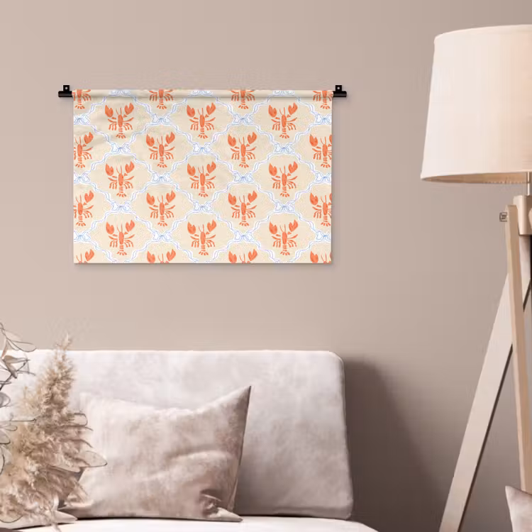 Zee - Kreeft  - Blauw - Geel - Oranje Wandkleed katoen klein 269 -sfeer4
