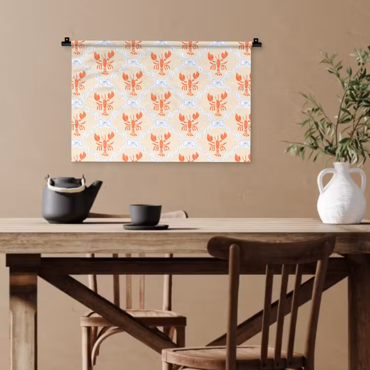 Zee - Kreeft  - Blauw - Geel - Oranje Wandkleed katoen klein 269 -sfeer6