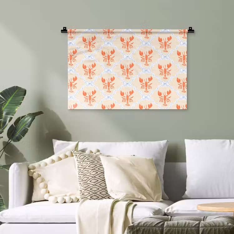 Zee - Kreeft  - Blauw - Geel - Oranje Wandkleed katoen klein 269 -sfeer7