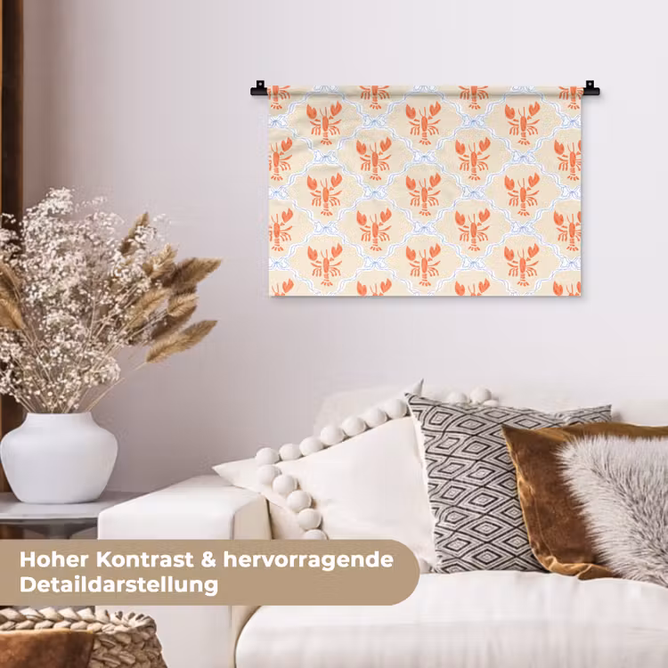 Zee - Kreeft  - Blauw - Geel - Oranje Wandkleed katoen klein 269 -tsfeer1_DE