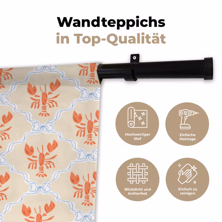 Zee - Kreeft  - Blauw - Geel - Oranje Wandkleed katoen klein 269 -tsfeer2_DE