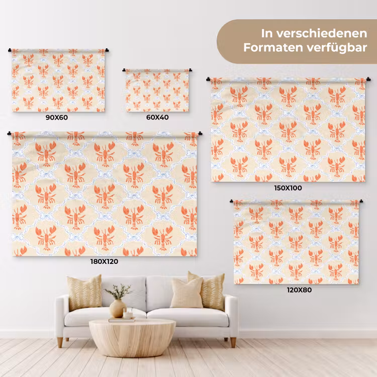 Zee - Kreeft  - Blauw - Geel - Oranje Wandkleed katoen klein 269 -tsfeer8_DE
