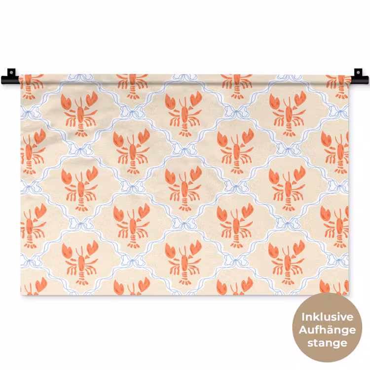 Zee - Kreeft  - Blauw - Geel - Oranje Wandkleed katoen klein 269 -t3d_DE