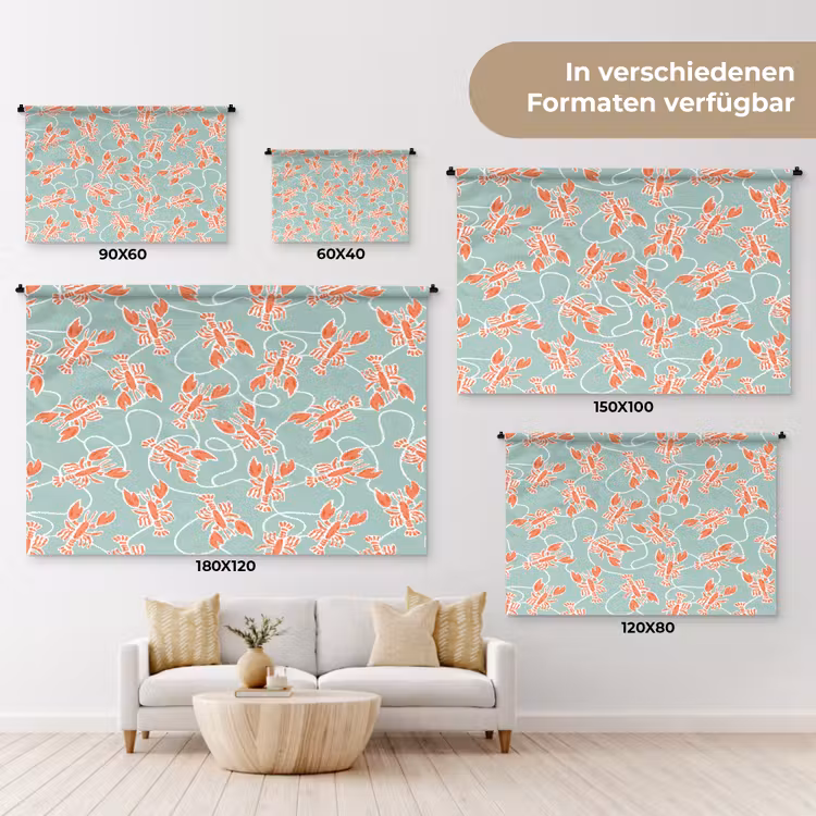Zee - Kreeft - Groen - Oranje Wandkleed katoen klein 269 -tsfeer8_DE