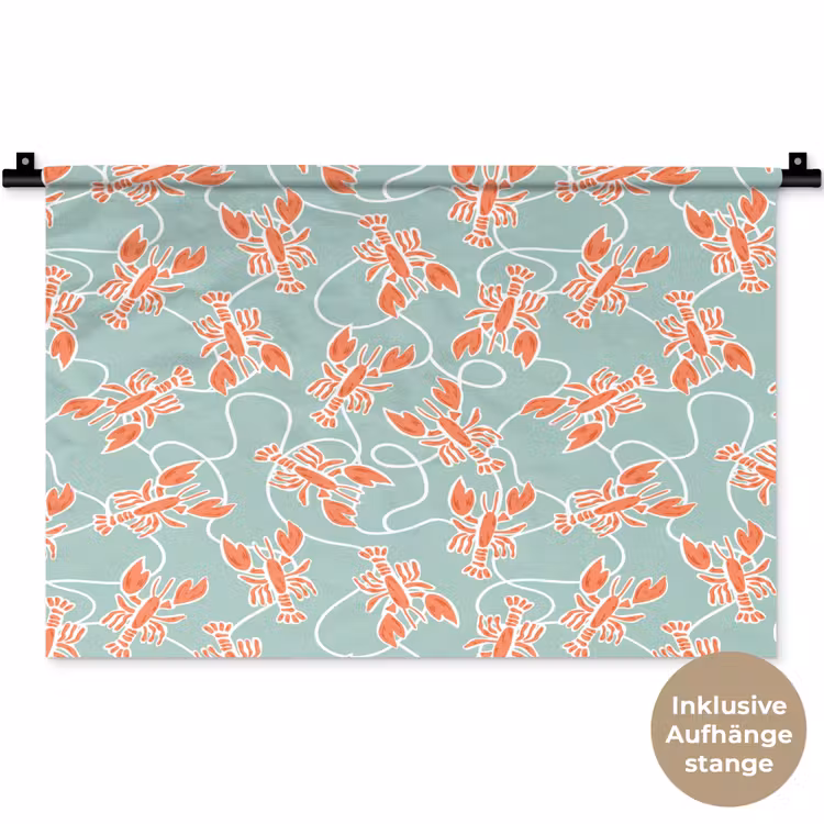 Zee - Kreeft - Groen - Oranje Wandkleed katoen klein 269 -t3d_DE
