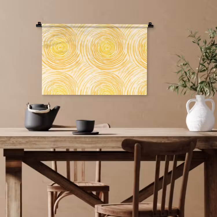 Cirkels - Abstract - Artistiek - Geel Wandkleed katoen klein 269 -sfeer6
