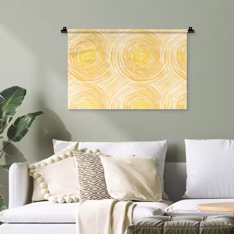 Cirkels - Abstract - Artistiek - Geel Wandkleed katoen klein 269 -sfeer7