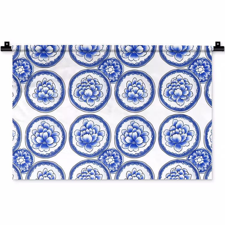 Cirkels - Bloemen - Blauw Wandkleed katoen klein 269 -zz3d