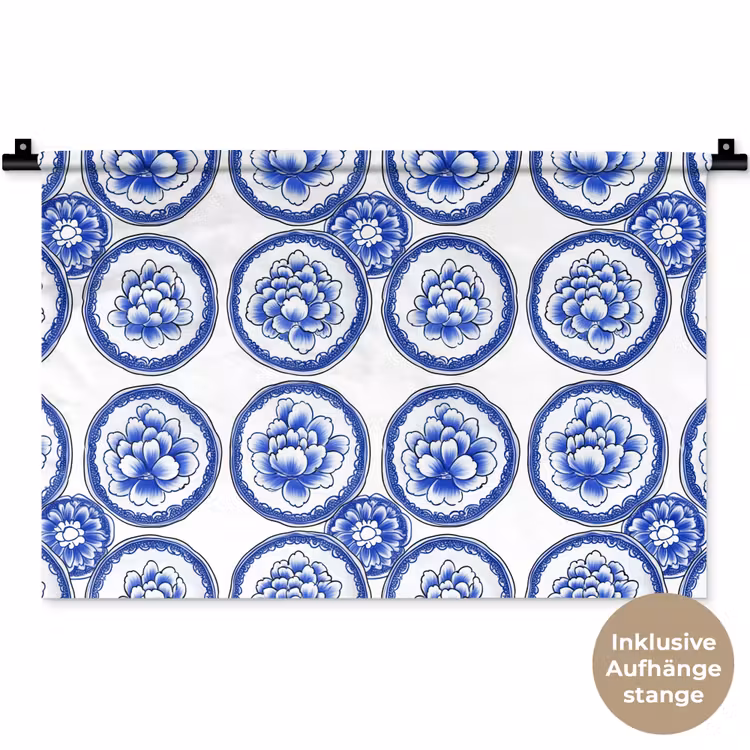 Cirkels - Bloemen - Blauw Wandkleed katoen klein 269 -t3d_DE