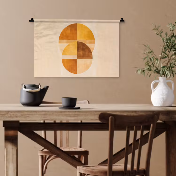 Cirkels - Geel - Minimalistisch Wandkleed katoen klein -sfeer6