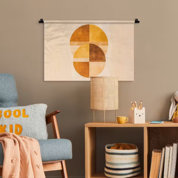 Cirkels - Geel - Minimalistisch Wandkleed katoen klein -wsfeer4_kind