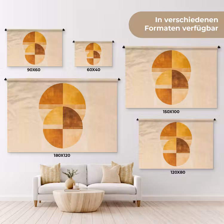 Cirkels - Geel - Minimalistisch Wandkleed katoen klein -tsfeer8_DE