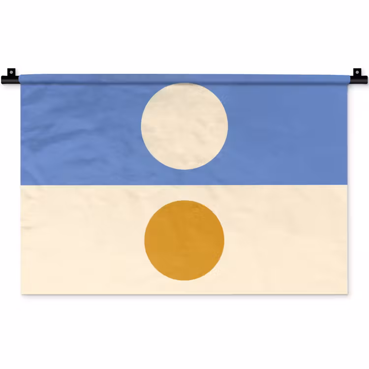 Cirkels - Symmetrisch - Wit - Blauw- Geel Wandkleed katoen klein -zz3d