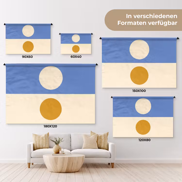 Cirkels - Symmetrisch - Wit - Blauw- Geel Wandkleed katoen klein -tsfeer8_DE
