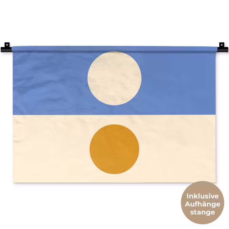 Cirkels - Symmetrisch - Wit - Blauw- Geel Wandkleed katoen klein -t3d_DE