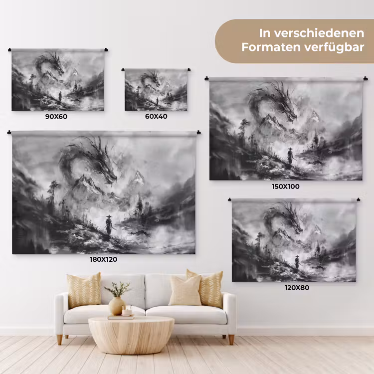 Krijger - Draak - Grijs Wandkleed katoen klein -tsfeer8_DE