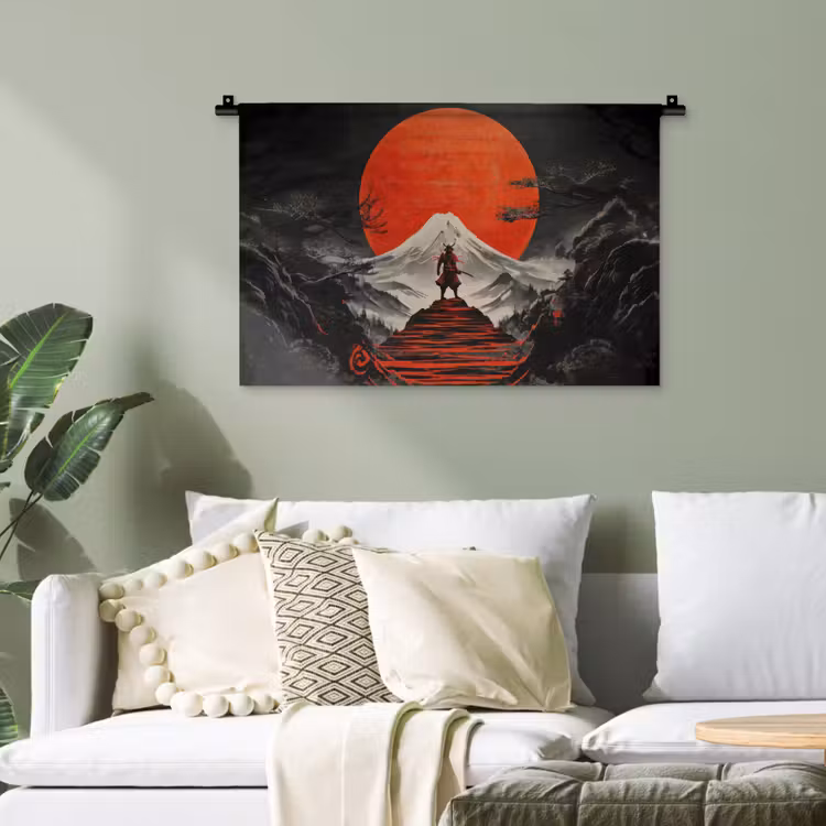 Krijger - Rode trappen - Zon - Berg Wandkleed katoen klein -sfeer7