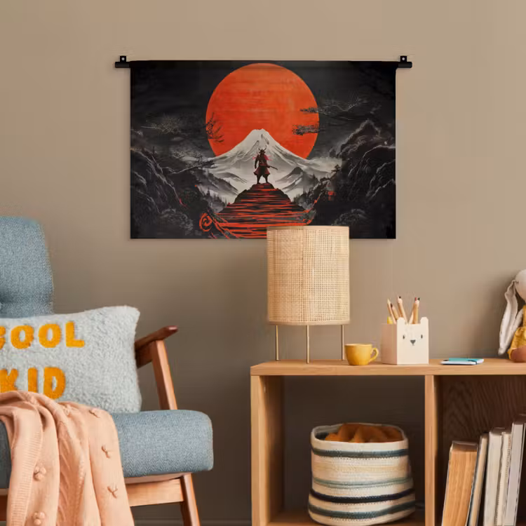 Krijger - Rode trappen - Zon - Berg Wandkleed katoen klein -wsfeer4_kind