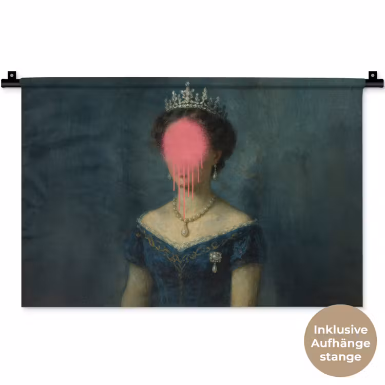 Kroon - Roze druipend verf - Portret Wandkleed katoen klein -t3d_DE