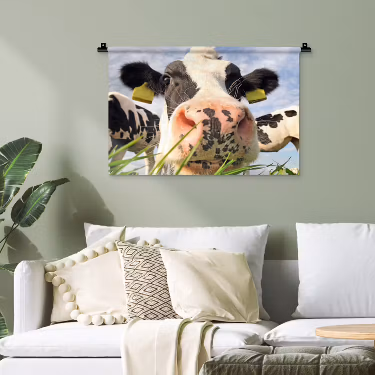 Koe - Boerderij - Gras - Dieren Wandkleed katoen klein -sfeer7