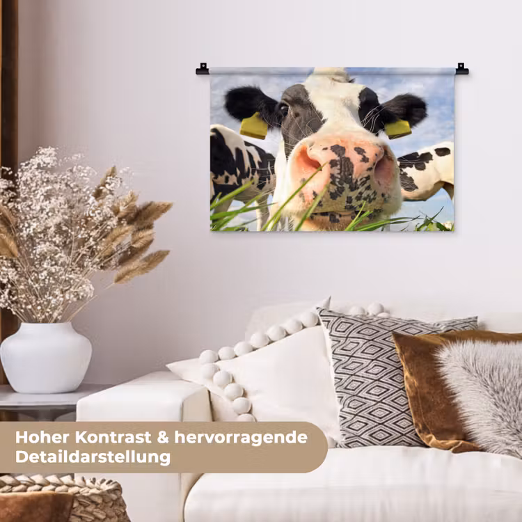 Koe - Boerderij - Gras - Dieren Wandkleed katoen klein -tsfeer1_DE