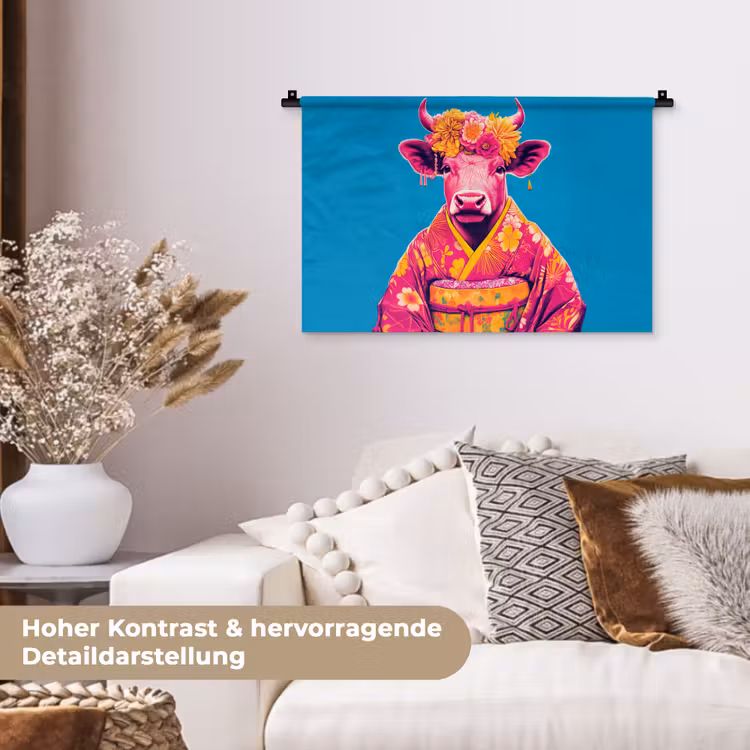 Koe - Bloemenkrans - Oorhangers - Kimono Wandkleed katoen klein -tsfeer1_DE