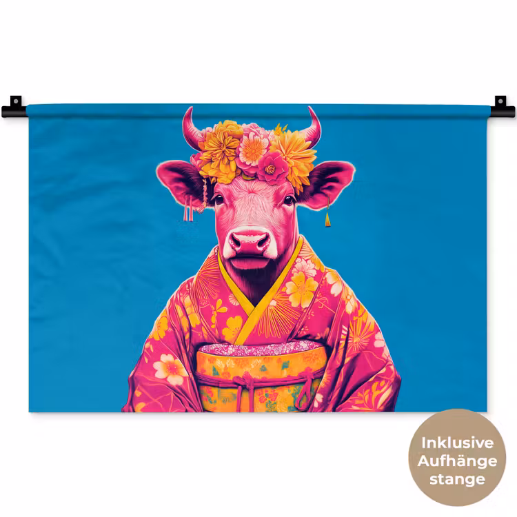 Koe - Bloemenkrans - Oorhangers - Kimono Wandkleed katoen klein -t3d_DE