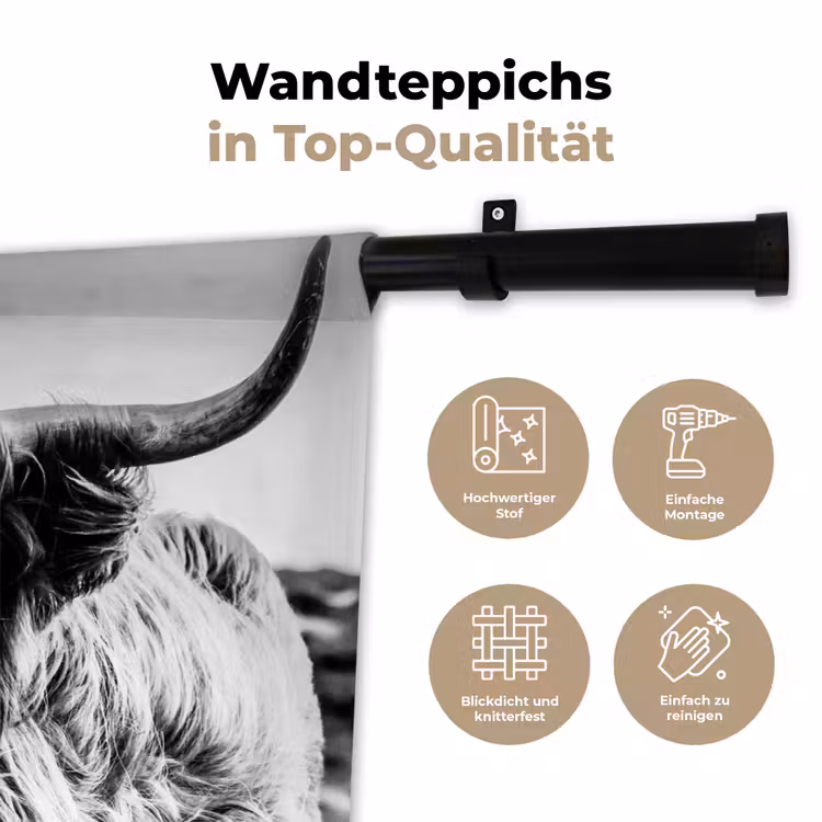 Koe - Schotse hooglander - Zwart - Wit - Dier - Natuur - Wild Wandkleed katoen klein -tsfeer2_DE