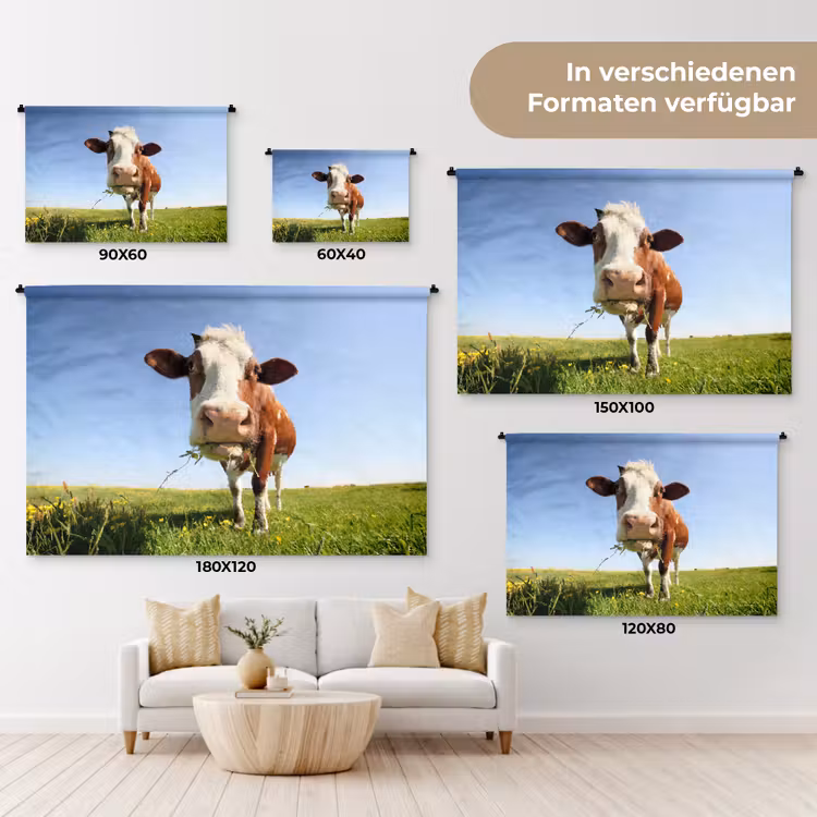 Koe - Dieren - Bloemen - Gras Wandkleed katoen klein -tsfeer8_DE