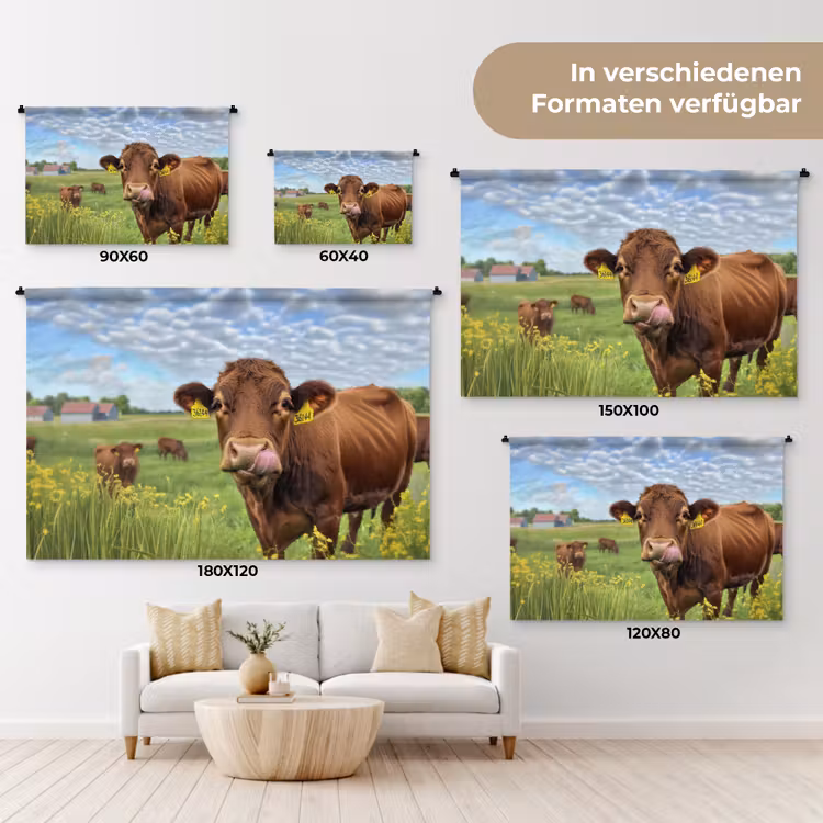 Koe - Weide - Bloemen Wandkleed katoen klein -tsfeer8_DE