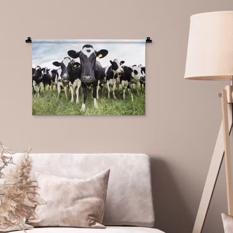 Koeien - Gras - Lente - Dieren - Weiland - Boerderij Wandkleed katoen klein -sfeer4