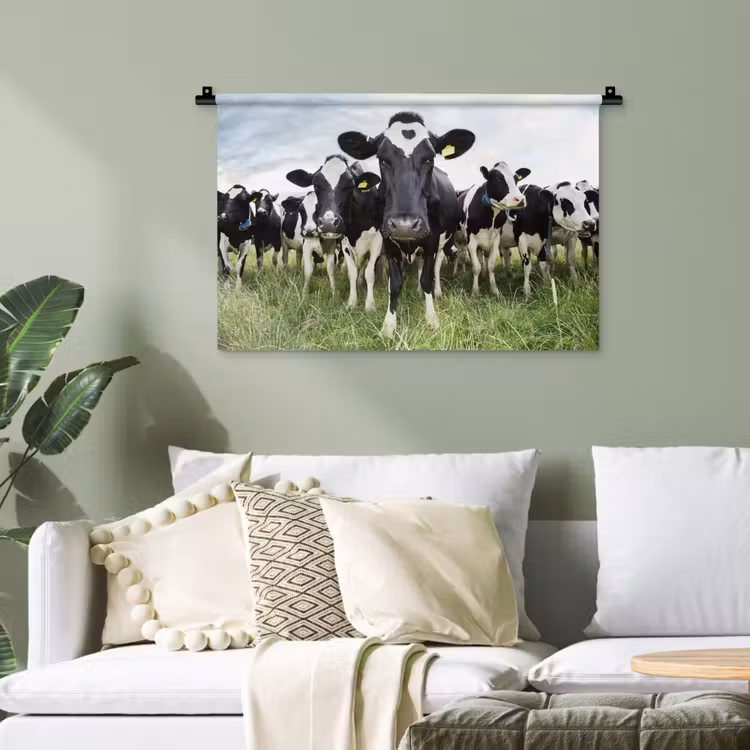 Koeien - Gras - Lente - Dieren - Weiland - Boerderij Wandkleed katoen klein -sfeer7