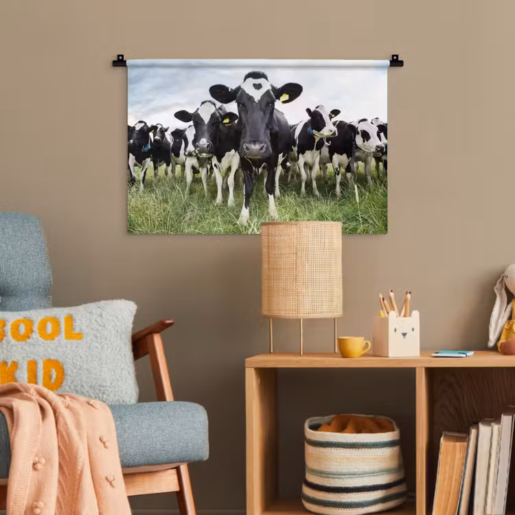 Koeien - Gras - Lente - Dieren - Weiland - Boerderij Wandkleed katoen klein -wsfeer4_kind