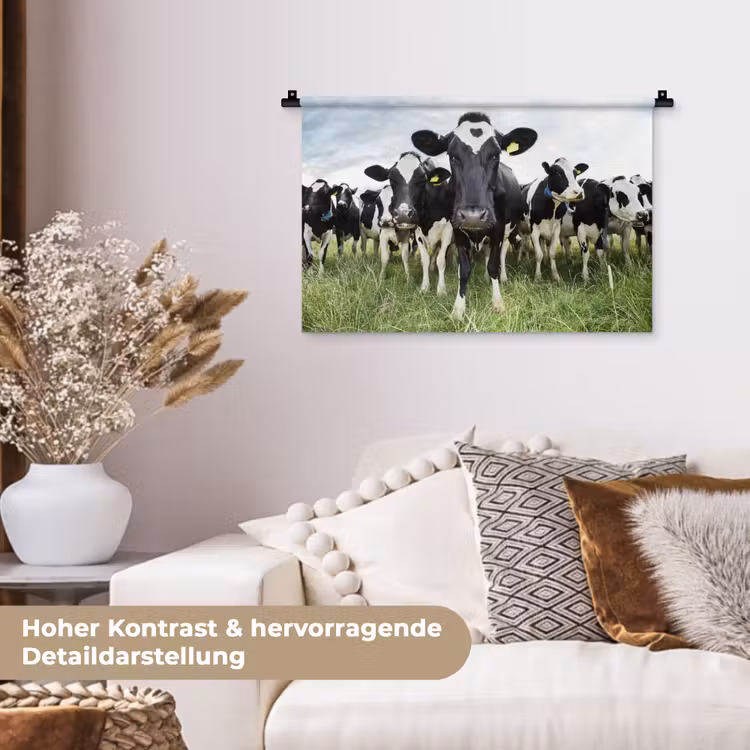 Koeien - Gras - Lente - Dieren - Weiland - Boerderij Wandkleed katoen klein -tsfeer1_DE