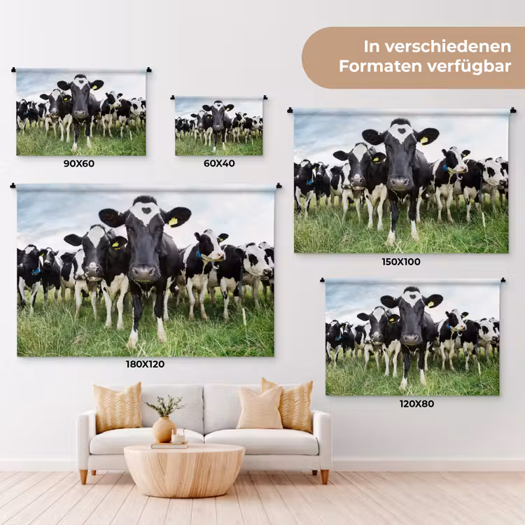 Koeien - Gras - Lente - Dieren - Weiland - Boerderij Wandkleed katoen klein -tsfeer8_DE